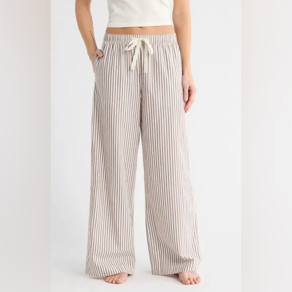 Chic Cream Striped Wide-Leg Trousers